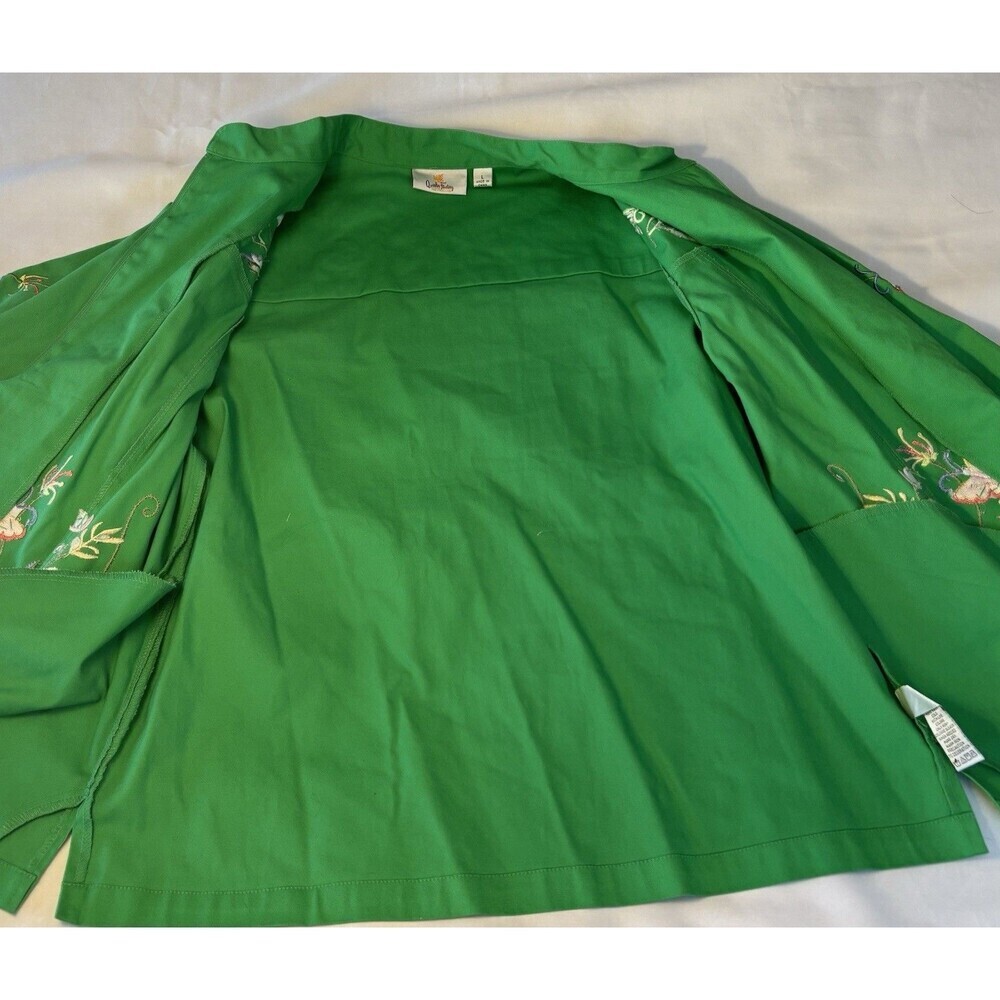 QUAKER FACTORY Green Floral Embroidered Zip Up Jacket Large Butterfly Spring NEW - Picture 12 of 16
